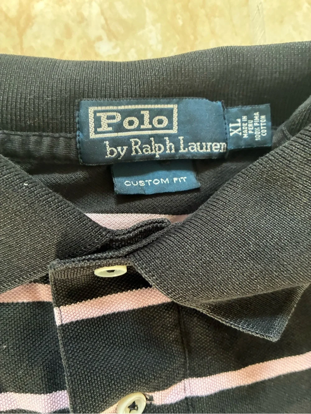 Ralph Lauren Black Polo with Pink Stripes